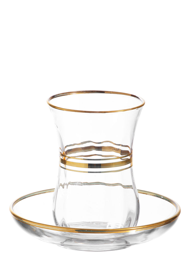 Mid 20th Century Goleden Royal Turkish Tea Glasses Set- 12 Pieces
