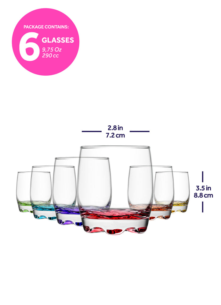 LAV Adora 12-Piece Multi Colored Bottom Drinking Glasses Set, 13.25 & 9.75 oz
