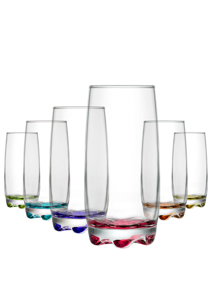 Lav Beverage Glasses Set of 6, Drinking Glasses, Highball Colorful