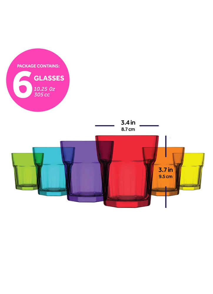 LAV Aras 6-Piece Multi Colored Glass Tumblers Set, 10.25 oz