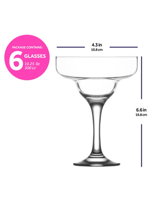 LAV Misket 6-Piece Margarita Cocktail Glasses, 10.25 oz