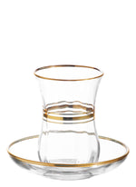 LAV Cay 12-Piece Turkish Tea Glasses Set with Gold Rim, 5 oz