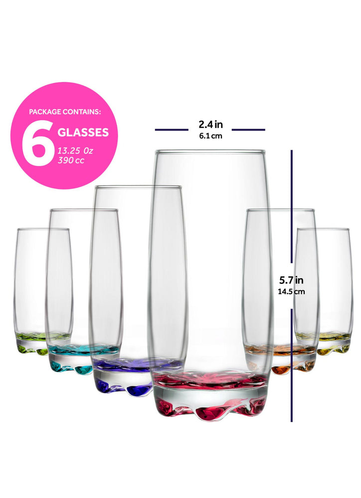 LAV Adora 6-Piece Colored Bottom Highball Glasses, 13.25 oz