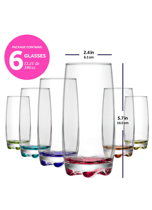 Lav Beverage Glasses Set of 6, Drinking Glasses, Highball Colorful Kitchen  Glassware Set, 12.25 oz 