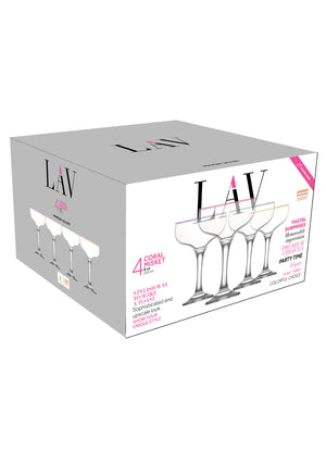 
            
                Load image into Gallery viewer, LAV Misket 4-Piece Multi Colored Rim Coupe Cocktail Glasses, 8 Oz
            
        