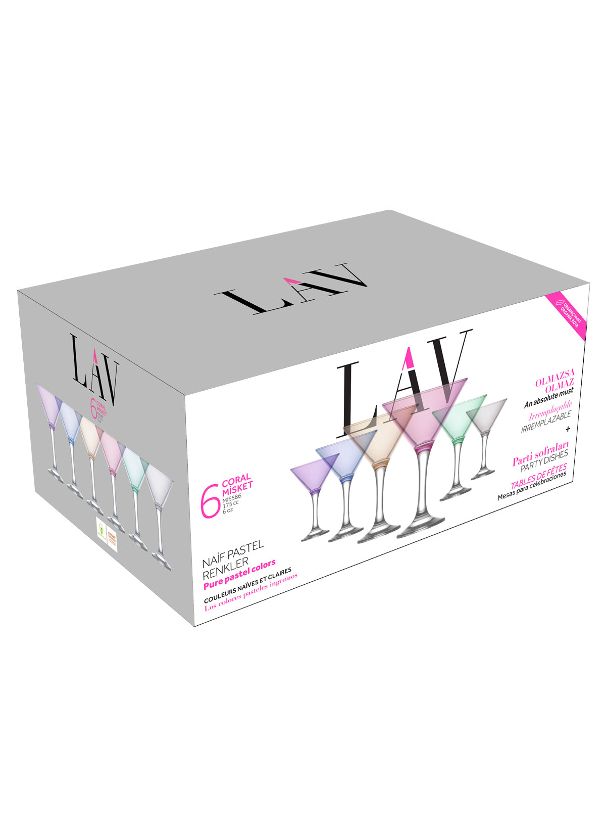 Lav Misket 6 Piece Multi Colored Martini Cocktail Glasses 6 Oz Lav Us 4299