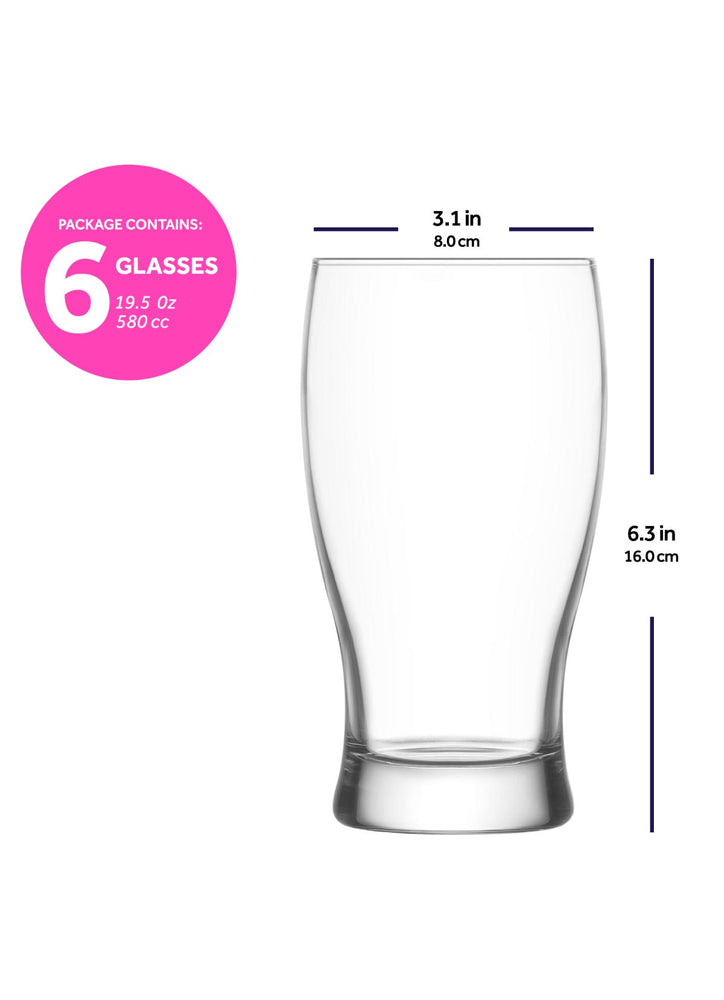 LAV Belek 6-Piece Beer Glasses Set, 19.5 oz