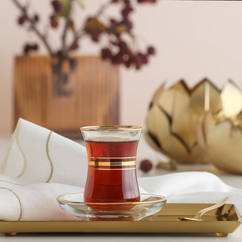 LAV Cay 12-Piece Turkish Tea Glasses Set with Gold Rim, 5 oz – LAV-US