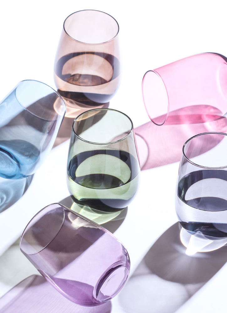 LAV Gaia 6-Piece Multi Colored Stemless Wine Glasses Set, 16 oz – LAV-US