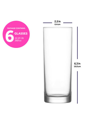 18-Piece Glassware Set Includes: 6 Piece 12 Oz. Highball Glasses