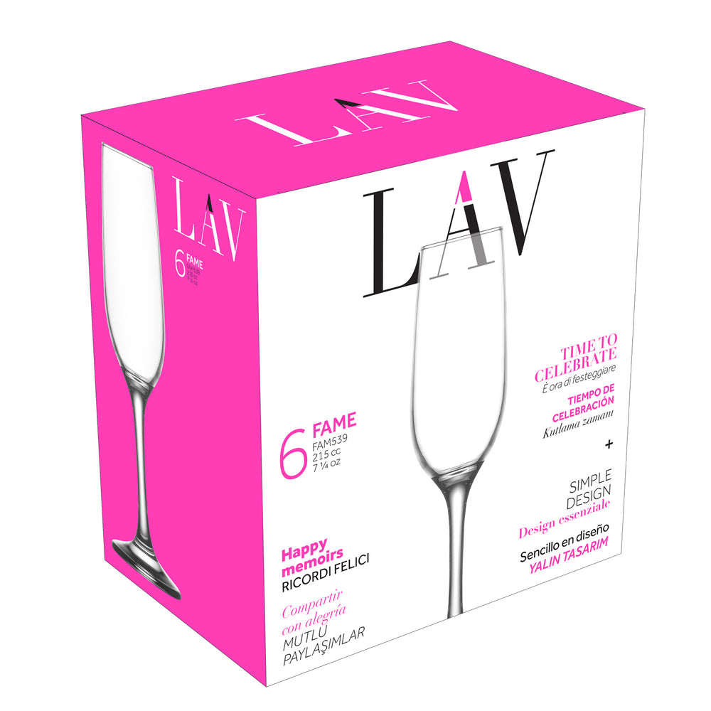 LAV Fame 6-Piece Champagne Flutes, 7.25 oz
