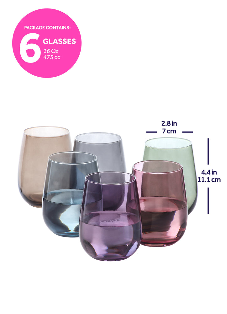 6x LAV Gaia Stemless White Wine Glasses Small Glass Red Drinking Gift Set  360ml
