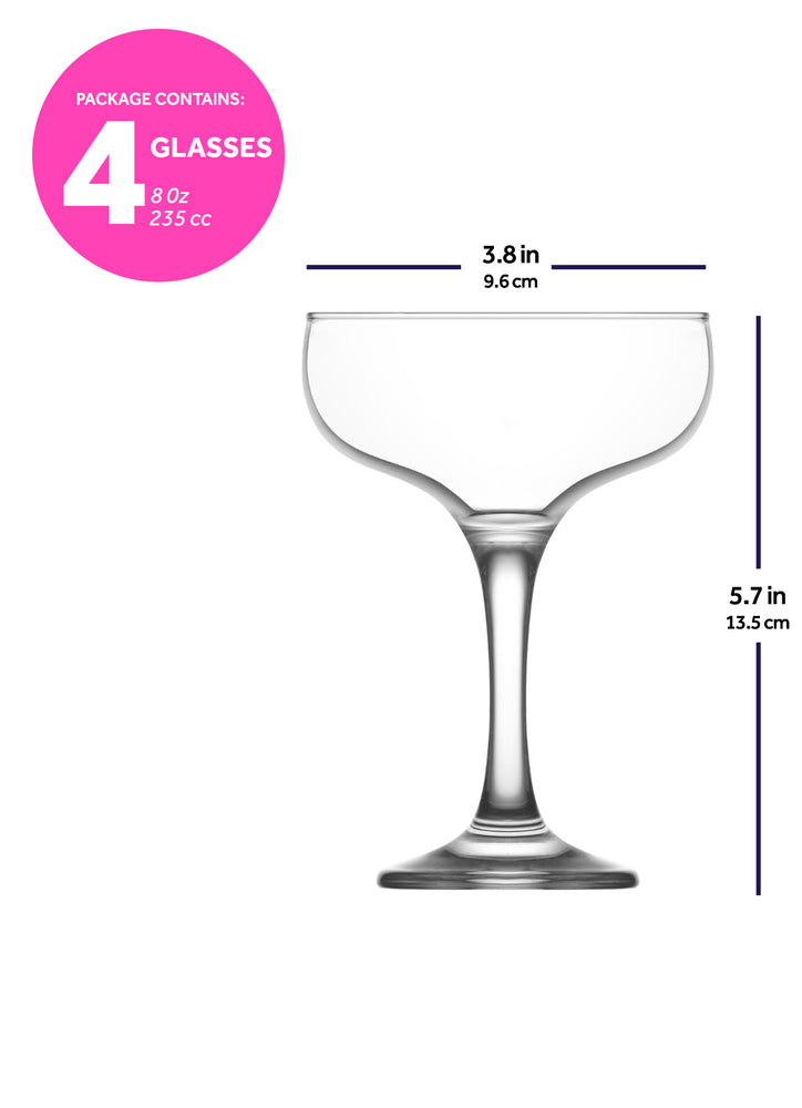 12x LAV Misket Espresso Martini Glasses Glass Cocktail Coupes 235ml Clear