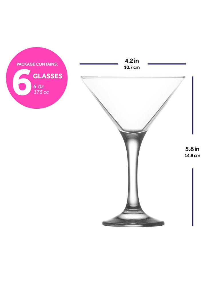 LAV Misket 6-Piece Martini Cocktail Glasses, 6 oz