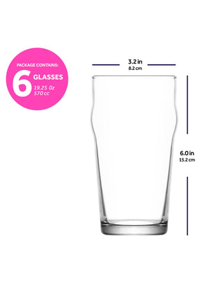 LAV Noniq 6-Piece Beer Pint Glasses, 19.25 oz