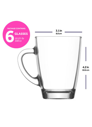 LAV Vega 6-Piece Glass Coffee Mugs Set with Handle, 10.25 oz – LAV-US