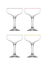 LAV Misket 4-Piece Multi Colored Rim Coupe Cocktail Glasses, 8 Oz