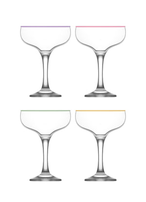 
            
                Load image into Gallery viewer, LAV Misket 4-Piece Multi Colored Rim Coupe Cocktail Glasses, 8 Oz
            
        