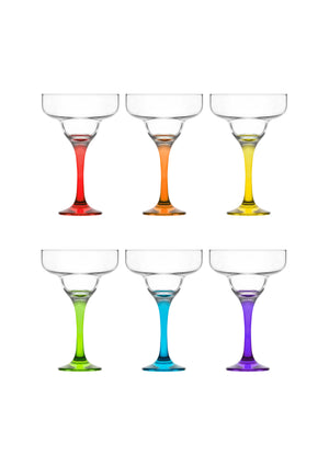 LAV Misket 6-Piece Multi Colored Margarita Cocktail Glasses, 10.25 oz